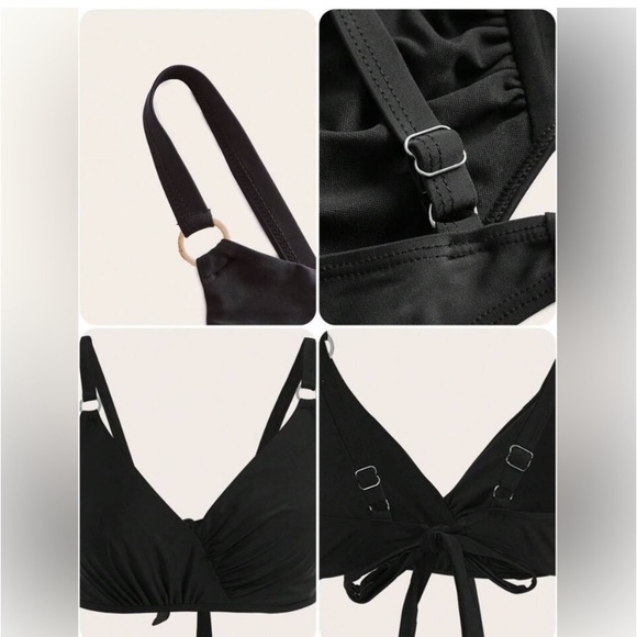 BLACK RUCHED HIGH WAISTED BIKINI SWIMSUIT SET - Picture 5 of 8